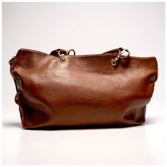 Gustto Women’s Brown Leather Shoulder Bag with Gold Accents. 17.5” x 9.5” - Picture 5 of 15